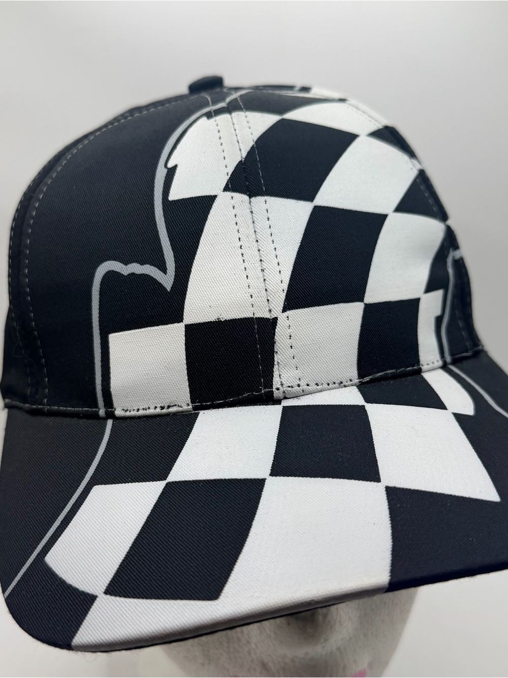 Vintage Racing Checkered Flag SnapBack Hat Cap Nissun Black & White Graphic
